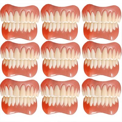 Instant Dentures Temporary Natural Tone Cosmetic Veneer Dental Silicone Tooth Reusable Detachable Perfect Smile Top Bottom Whitening Prosthesis Teeth Men and Women,A,9PC