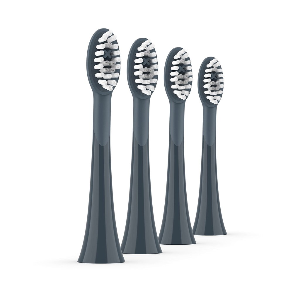 Ordo Replacement Sonic Toothbrush Heads with Pulse Technology for Teeth Cleaning, Plaque Removal, Silicone Polishing, Deep Clean Bristles, Adults, Pack of 4, Black Charcoal Grey