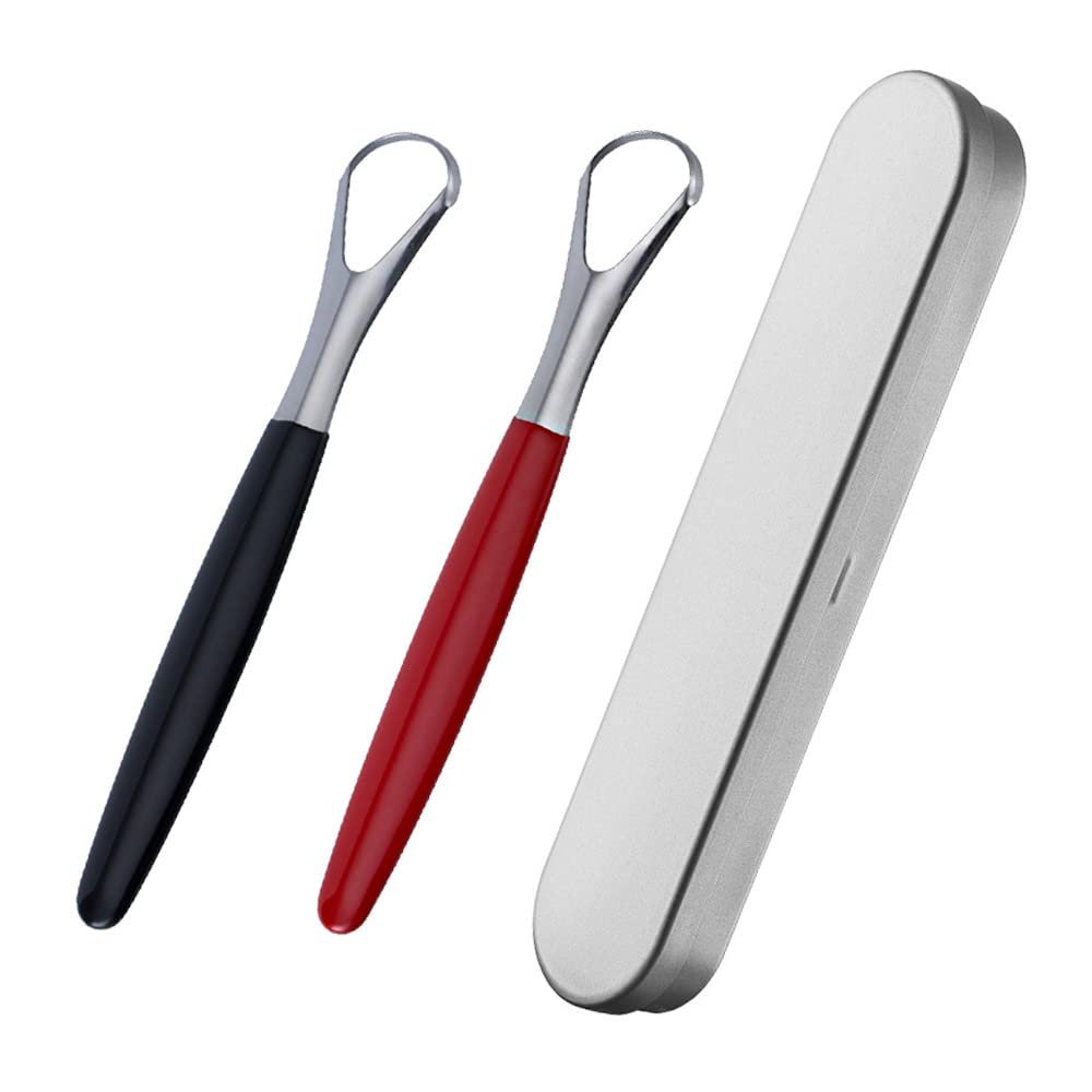 2 Pcs Stainless Steel Tongue Brush Set Tongue Scraper Cleaner Professional Tongue Scraper with Case for Bad Breath Oral Care Fresh Breath