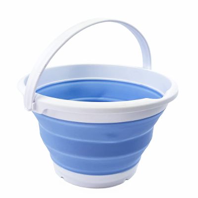 SAMMART 5.5L Collapsible Plastic Bucket - Foldable Round Tub - Portable Fishing Water Pail - Space Saving Outdoor Waterpot (White/Baby Blue)