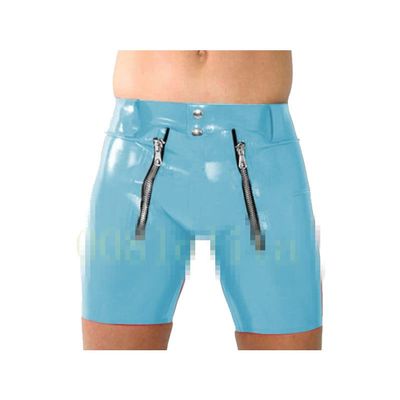 100% Latex Rubber Gummi Light Blue Sports Tight Shorts with Zipper Size XXS~XXL,Custom Made,Light Blue