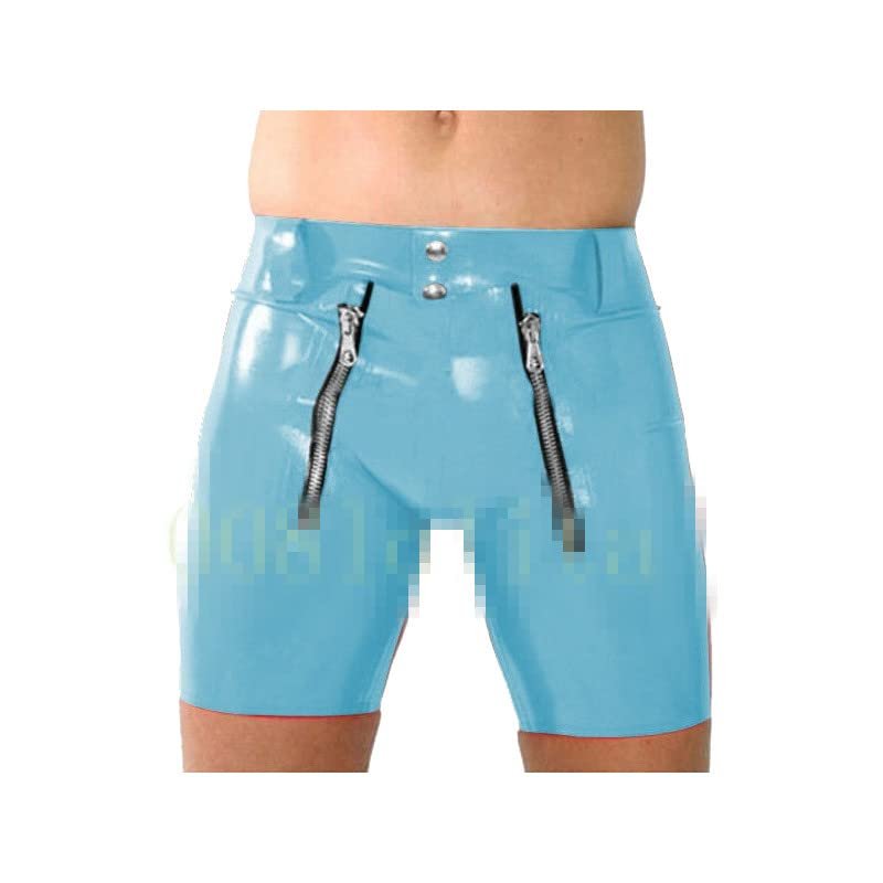100% Latex Rubber Gummi Light Blue Sports Tight Shorts with Zipper Size XXS~XXL,Custom Made,Light Blue