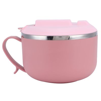 1200ml Ramen Noodle Bowl Lunch Box, Noodle Soup Bowl with Handle and Lid Stainless Steel Food Storage Container for Ramen Noodles Kitchen Utensils(Pink)