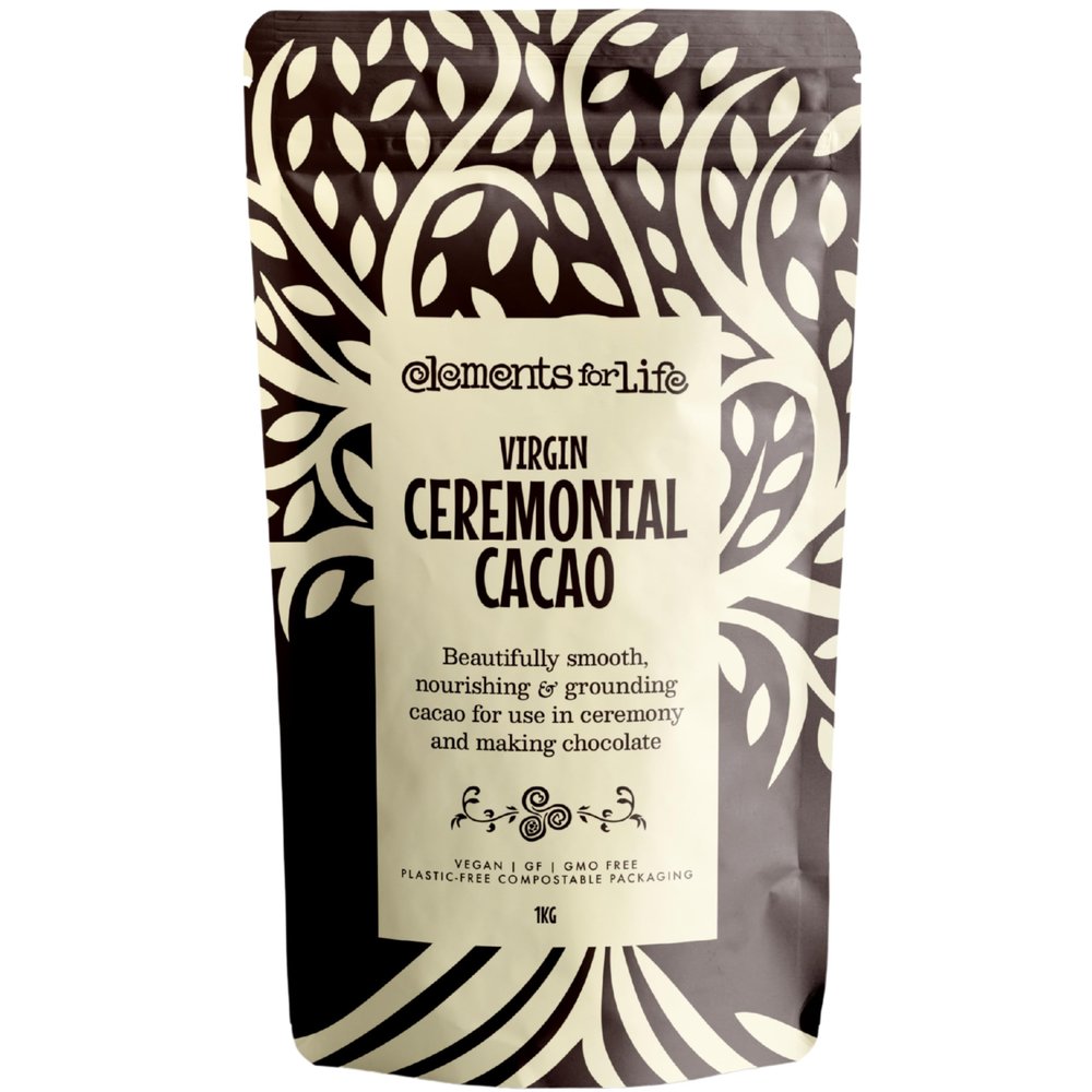 Ceremonial Cacao Paste 1kg | Virgin & Pure Quality Ceremonial Grade Cacao | Ethically Sourced Premium Chocolate | Vegan, Gluten, & GMO Free | Packaged in 100% Plastic-Free Compostable Bags |