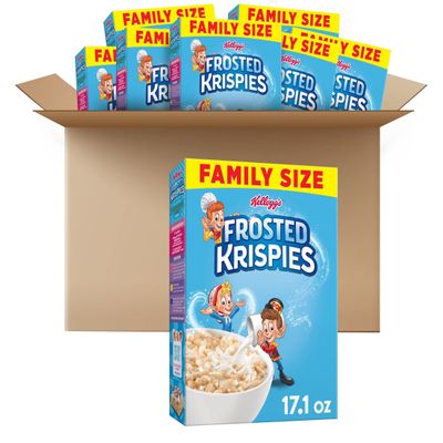 Kellogg's Frosted Krispies Cold Breakfast Cereal, Kids Snacks, Baking Marshmallow Treats, Family Size, Original (8 Boxes)