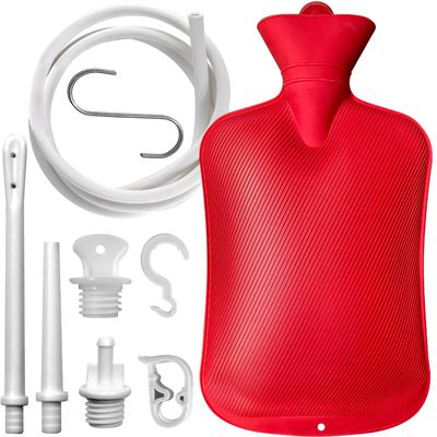 Shishuyu Enema Kit 2L with 2 Tips, 60 inch Silicone Hose, Controlable Water Flow Valve, Hot-Water Bottle for Colon Cleansing Enemas (Red)