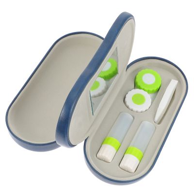 Case with Built-in Mirror, Tweezer and Solution Bottle - 2-in-1 Eyeglass and Lens Case Double Use Portable for Home Travel Kit