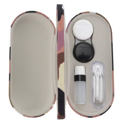 2 in 1 Double Sided Portable Glasses Case Lens Case with Built-in Mirror, Tweezer and Solution Bottle