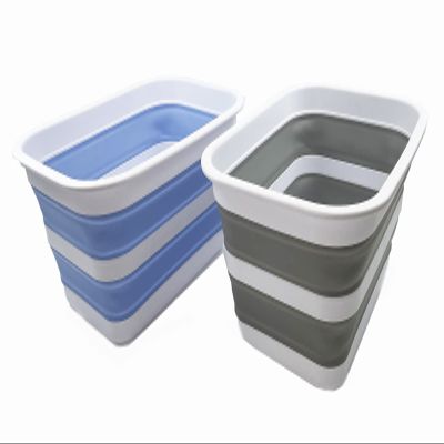 SAMMART 12L Collapsible Tub - Portable Outdoor Picnic Tray - Portable Washing Basin - Space Saving Plastic Washtub (Grey + Baby Blue (Set of 2))