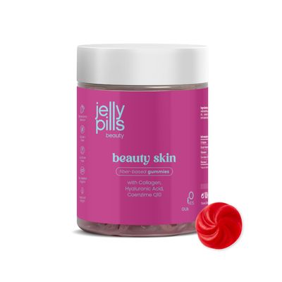 Jelly Pills Collagen Gummies 500 mg + Hyaluronic Acid & Coenzyme Q10 + Vitamins C & E  60 Vegan Gummies  Sugar-Free  Skin Firmness, Hydration & Anti-Ageing