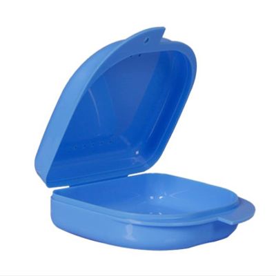 Anawakia Double Hole Teeth Storage Box Retaining Case with Ventilation Holes Denture Storage Box (Blue)