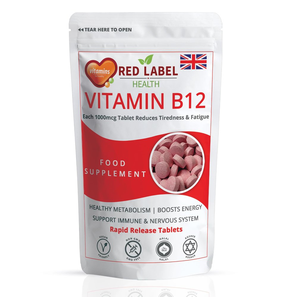 Red Label Health Vitamin B12 Tablets High Strength 1000mcg for Men & Women, Pack of 120 Tablets (4 Months Supply), Methylcobalamin B12 Vitamin for Tiredness and Fatigue, Vegetarian, Vegan