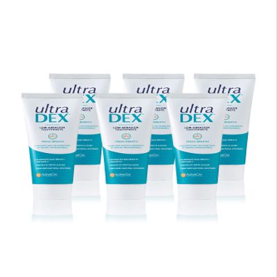 UltraDEX Low-Abrasion Toothpaste, Clinically Proven 12hr Bad Breath Treatment, Gentle & Non-Foaming, with Fluoride, Mint 6 X 75 ml, White