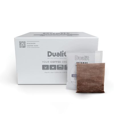 50 Premium Intense Coffee Bags by Dualit - Compostable Coffee Bag with Recyclable Sachet For Easy, Mess Free Coffee On The Go - Individually Wrapped for Freshness - Intense