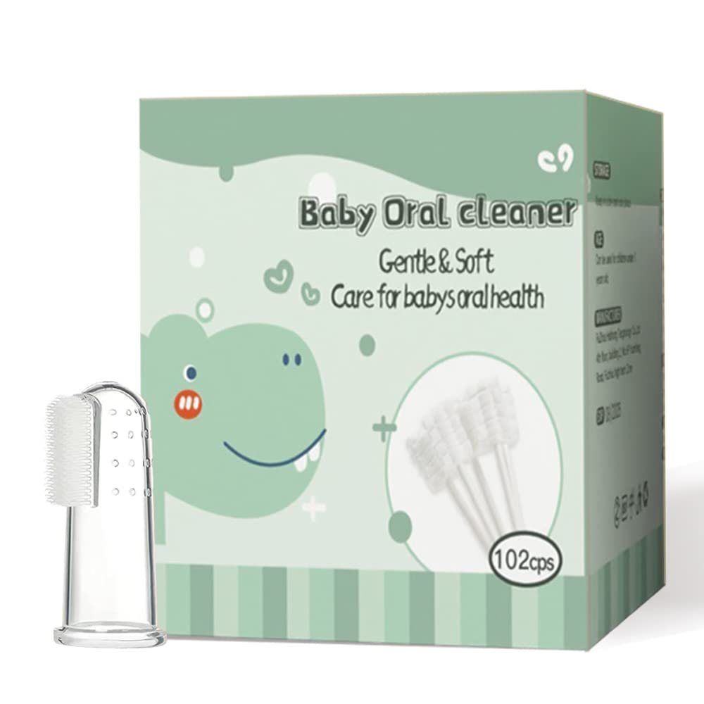 Baby Oral Cleaner and Tongue Brush  102Pcs + 1 Finger Toothbrush with Case, Gentle Care for Newborn Oral Cleaning