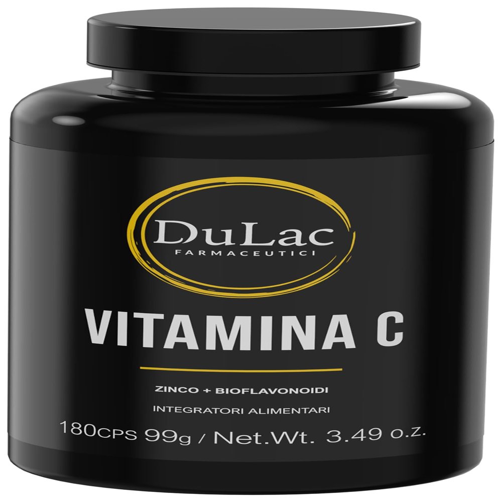 Dulc - Vitamin C 1000mg, 180 Capsules, High Strength Vitamin C, Enriched with Zinc & Bioflavonoids, Immune Defence, Energy Metabolism, Antioxidant Action, Gluten-Free, Made in Italy