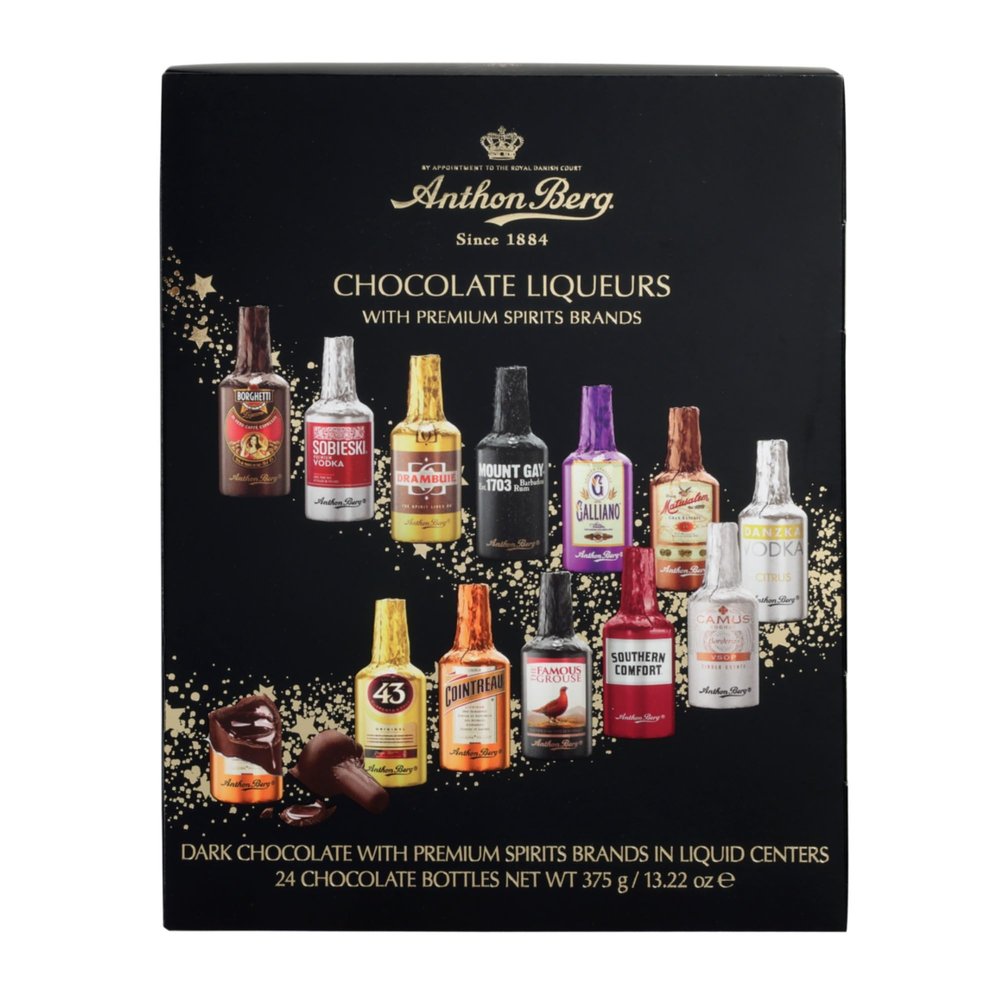 Anthon Berg 24 Chocolate Liqueurs, Famous Spirits with a Delicious Liquid Filling, 375 g (Pack of 1)