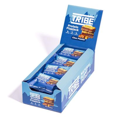 TRIBE 3-Layered Protein Flapjacks - Choc Peanut - Great-Tasting Natural Energy - Vegan, Dairy Free & Gluten Free (12 x 50g Bars)
