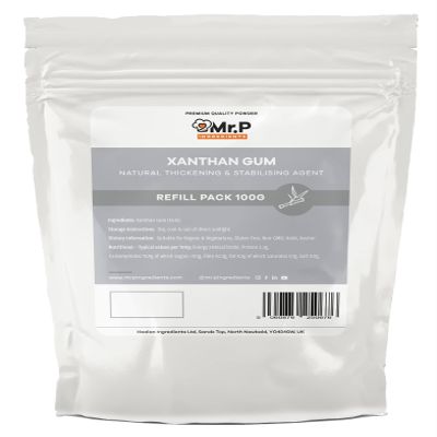 Mr.P Ingredients Xanthan Gum 100g Powder Thickener Stabiliser Ideal for Making Soups Sauces Gluten Free Baking Ice Cream Vegan Vegetarian Gluten Free Halal Kosher Non-GMO Resealable Pouche