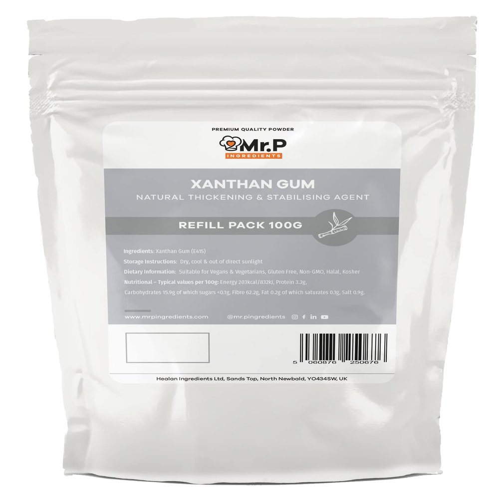 Mr.P Ingredients Xanthan Gum 100g Powder Thickener Stabiliser Ideal for Making Soups Sauces Gluten Free Baking Ice Cream Vegan Vegetarian Gluten Free Halal Kosher Non-GMO Resealable Pouche