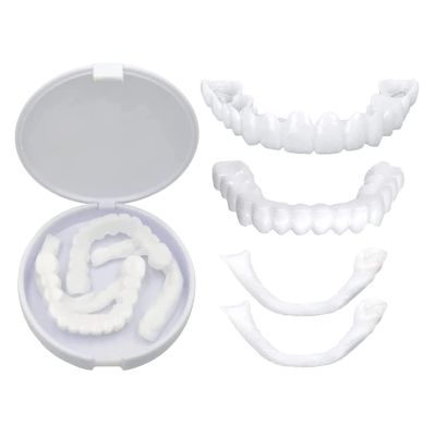3 Pairs Instant Veneer Dentures Serrated Dentures Top Bottom Temporary Fake Cosmetic Teeth Straightening Braces Covering Whitening Restoration Kit for Men and Women