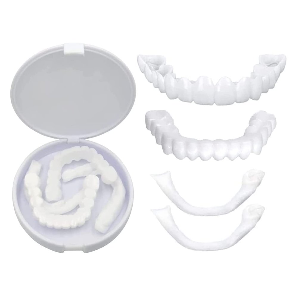 3 Pairs Instant Veneer Dentures Serrated Dentures Top Bottom Temporary Fake Cosmetic Teeth Straightening Braces Covering Whitening Restoration Kit for Men and Women