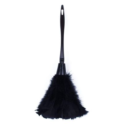 1pc Turkey Feather Duster with Black Plastic Handle Cleaning (black) 35cm