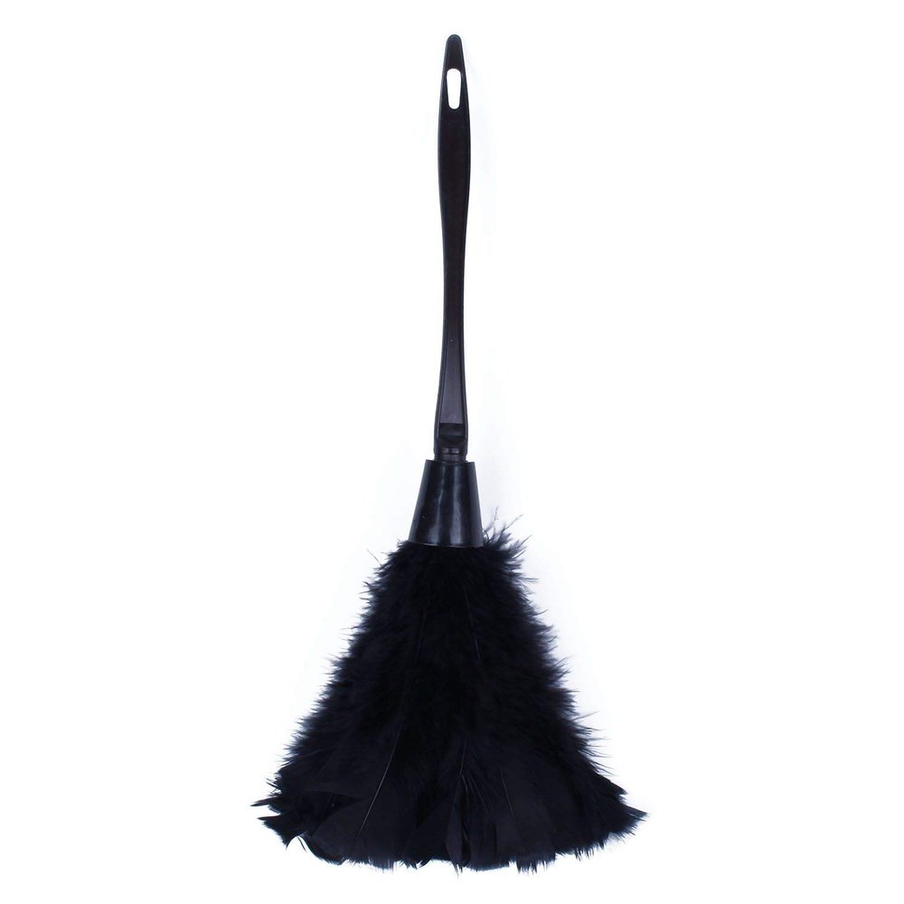 1pc Turkey Feather Duster with Black Plastic Handle Cleaning (black) 35cm