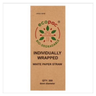 Ecopac 200 Individually Wrapped White Paper Straws Approx. 200 per Case | Biodegradable Eco-Friendly Drinking Straws | Hygienic Wrapped Straws for Cafs, Bars, Takeaway & Events Case of 1