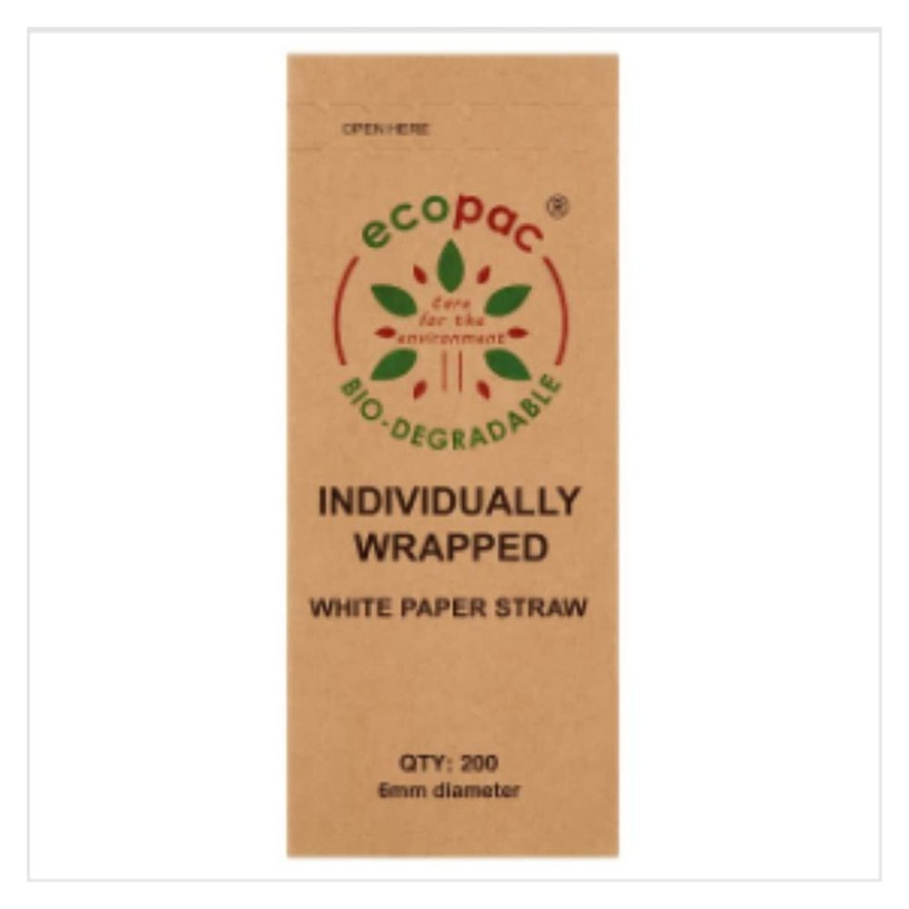 Ecopac 200 Individually Wrapped White Paper Straws Approx. 200 per Case | Biodegradable Eco-Friendly Drinking Straws | Hygienic Wrapped Straws for Cafs, Bars, Takeaway & Events Case of 1