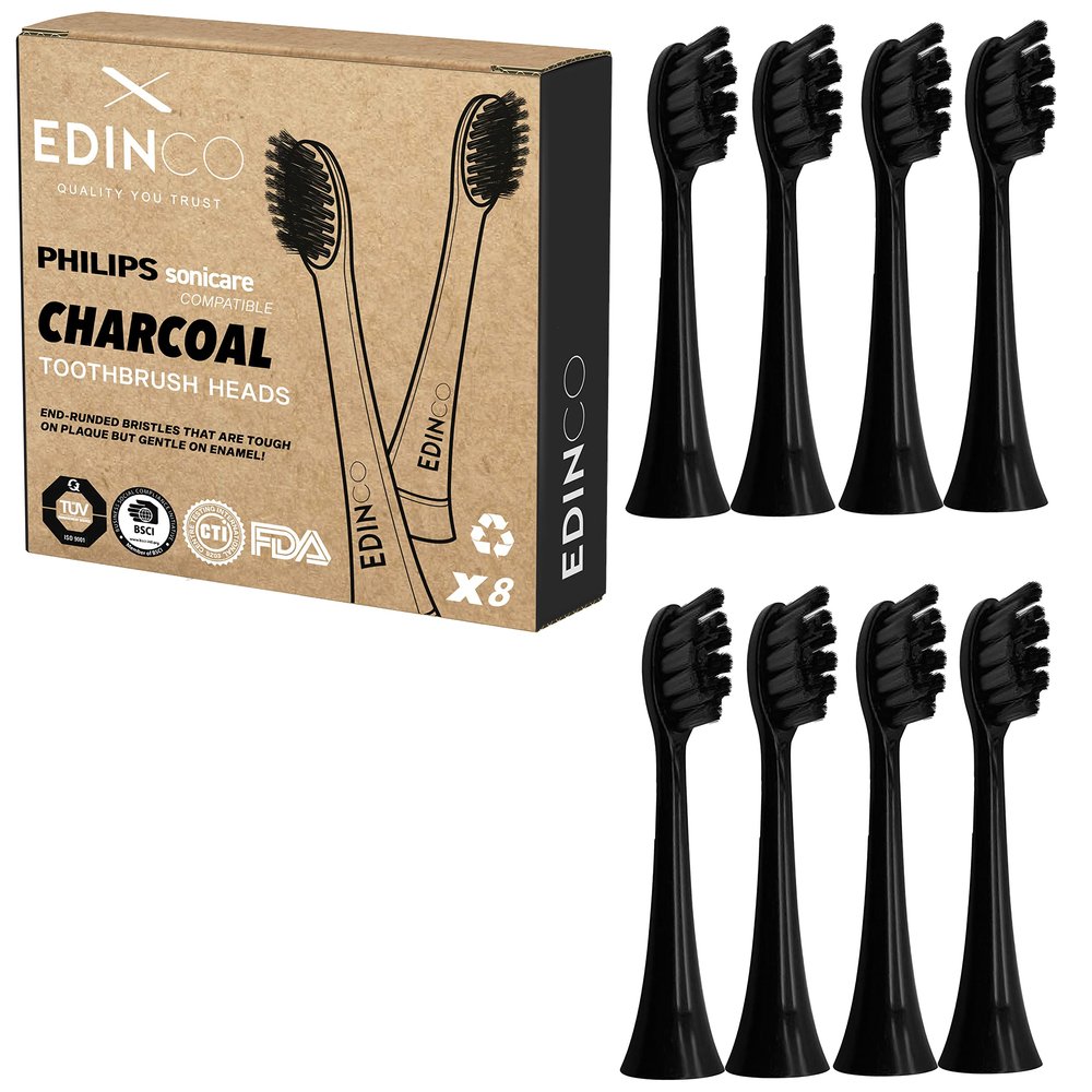 Edinco Recyclable Charcoal Replacement Heads for Philips Sonicare (4/8 Pack) | Universal Snap-On, Deep Clean & Whitening for DiamondClean, ProtectiveClean, FlexCare (8 Pack)