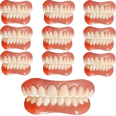 Immediate Fake Teeth Reusable Perfect Smile Upper and Lower Jaw Veneers Teeth Dental Silicone Tooth Whitening Temporary Prosthesis Teeth for Men Women Cover Missing Teeth,10pc