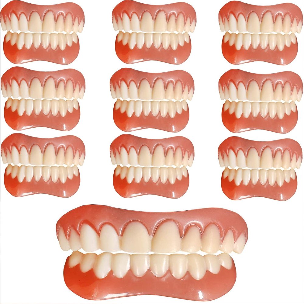 Immediate Fake Teeth Reusable Perfect Smile Upper and Lower Jaw Veneers Teeth Dental Silicone Tooth Whitening Temporary Prosthesis Teeth for Men Women Cover Missing Teeth,10pc