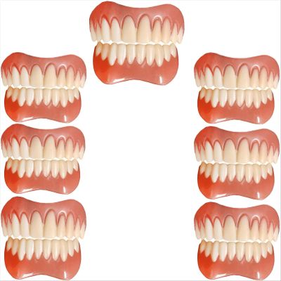 Instant Dentures Comfortable Natural Tone Veneers Dental Reusable Perfect Smile Top Bottom Silicone Tooth Whitening Temporary Prosthesis Teeth for Men and Women,7pc