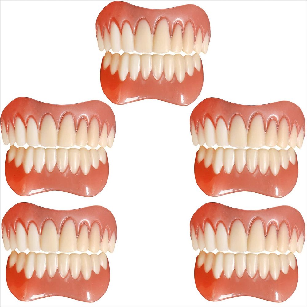Instant Dentures Temporary Natural Tone Cosmetic Veneer Dental Silicone Tooth Reusable Detachable Perfect Smile Top Bottom Whitening Prosthesis Teeth Men and Women,5pc