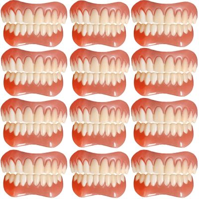Instant Dentures Comfortable Natural Tone Veneers Dental Reusable Perfect Smile Top Bottom Silicone Tooth Whitening Temporary Prosthesis Teeth for Men and Women,12pc
