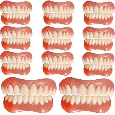 Instant Dentures Temporary Natural Tone Cosmetic Veneer Dental Silicone Tooth Reusable Detachable Perfect Smile Top Bottom Whitening Prosthesis Teeth Men and Women,11pc