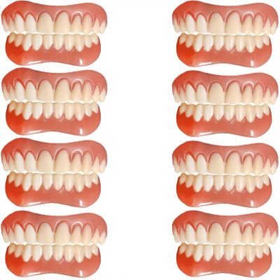 Instant Dentures Temporary Natural Tone Cosmetic Veneer Dental Silicone Tooth Reusable Detachable Perfect Smile Top Bottom Whitening Prosthesis Teeth Men and Women,8pc