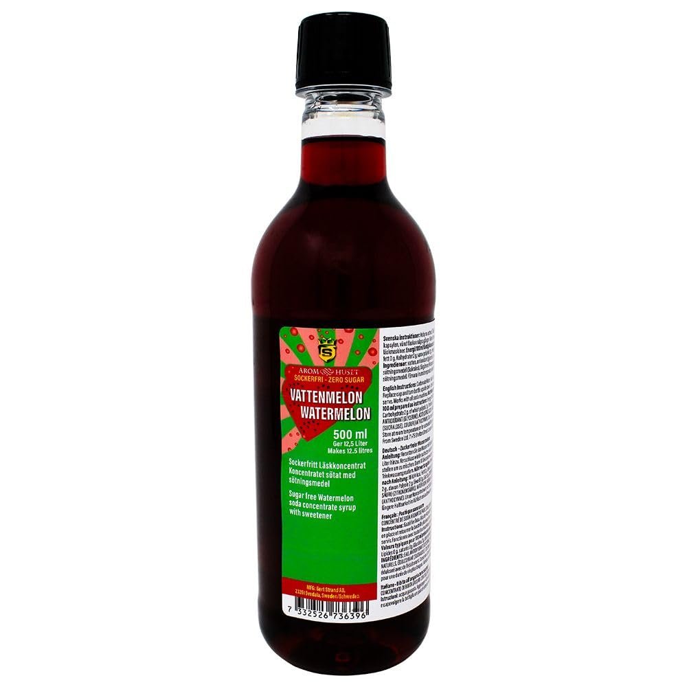 Aromhuset 500ml Watermelon Soda Concentrate - Zero Sugar and Calories - Make 12.5 litres of Fizzy Carbonated Drink - No Strange Aftertaste