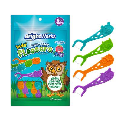 180 Piece Kids Mixed Berry Flavored Dental Flossers with Plant-Based Handles, Colorful Animals add Fun to Support Healthy Habits, Easy-Grip Handle and Fluoride-Coated Floss, 60 Count (Pack of 3)