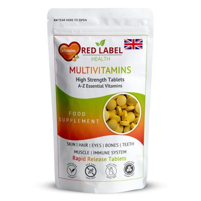 Red Label Health Multivitamin 120 Tablets (4 Months Supply) for Men & Women High Strength Multi Vitamin Supplement for Immune Support & Wellbeing, One a Day Multivitamins
