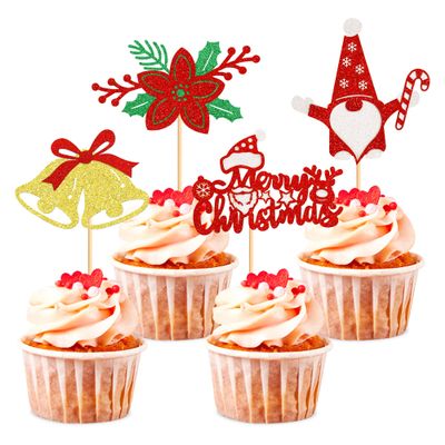 Cyodoos 24pcs Merry Christmas Cupcake Toppers Xmas Santa Claus Winter Holiday New Year Ceremony Cupcake Picks Christmas Party Cake Decorations