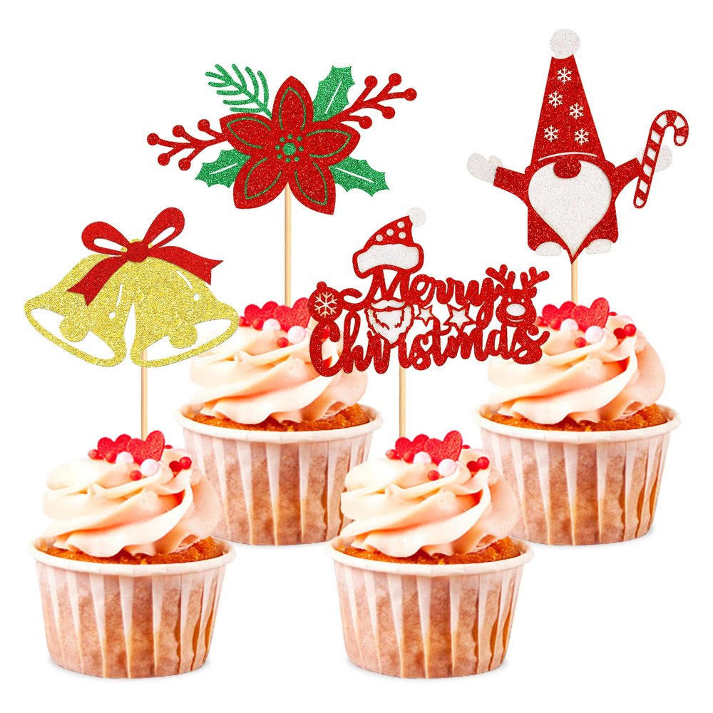 Cyodoos 24pcs Merry Christmas Cupcake Toppers Xmas Santa Claus Winter Holiday New Year Ceremony Cupcake Picks Christmas Party Cake Decorations