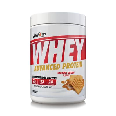 Per4m Whey Protein Powder | High Protein Shake for Muscle Growth & Recovery | Low Sugar Gym Supplement | Sports Nutrition Drink + Amino Acids (900g, Caramel Biscuit)