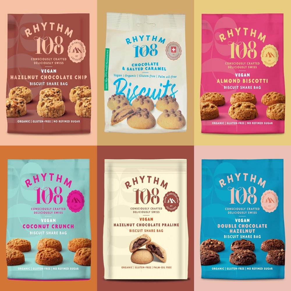 Rhythm 108 Organic Vegan Gluten & Dairy Free Tea Biscuits Share Bag Mixed Case of 6 x 135g