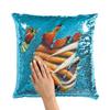 Fabulous Sequin Cushion Cover Teal Assorted Vegetables and Fresh Fruit Orange and White Carrots -Grape Strawberry Kiwi Tomatoes Apple Food Healthy Vegan Yummy view 2