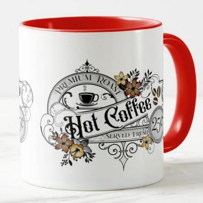 Vixar Hot Coffee Premium Roast Served Fresh Coloured Mug Cup Gift Birthday Work Office Christmas Tea Coffee (Red)