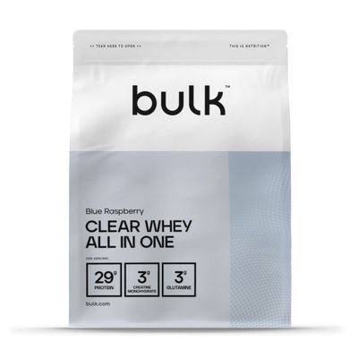 Bulk Clear Whey All in One, Protein Powder Shake With Creatine, Glutamine, BCAA, Carbohydrates, Blue Raspberry, 500 g, 10 Servings, Packaging May Vary