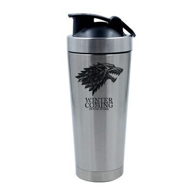500ml Aluminium Shaker Bottle for Supplement Shakes - Easy Clean, Durable Cup Winter is Coming Stark wolf, Birthday, Christmas, Secret Santa. (Silver)