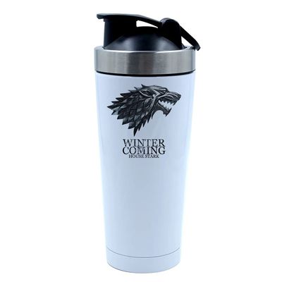 500ml Aluminium Shaker Bottle for Supplement Shakes - Easy Clean, Durable Cup Winter is Coming Stark wolf, Birthday, Christmas, Secret Santa. (White)